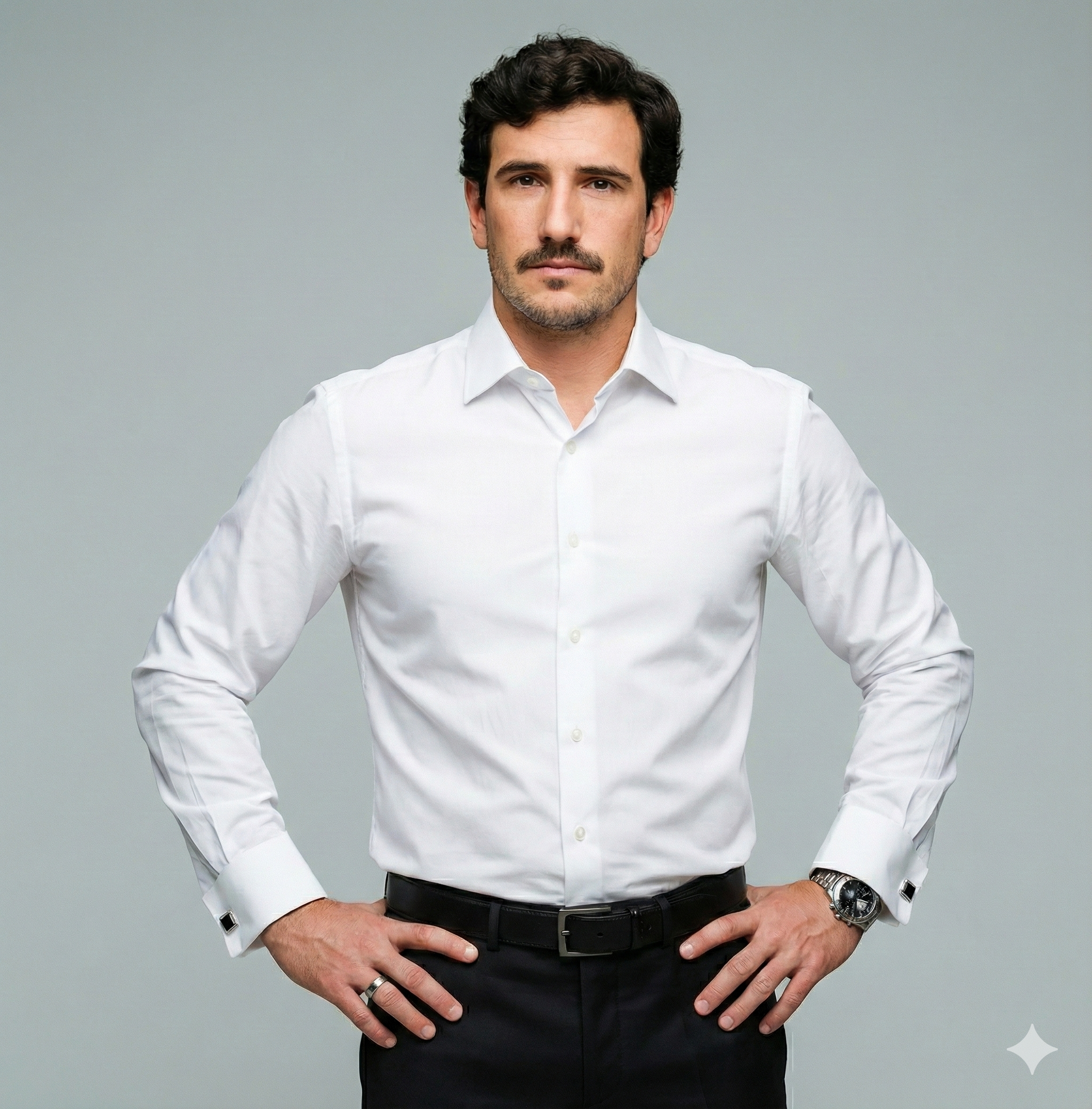Camisa blanca con colleras para hombre | Puño francés (Cod 14)