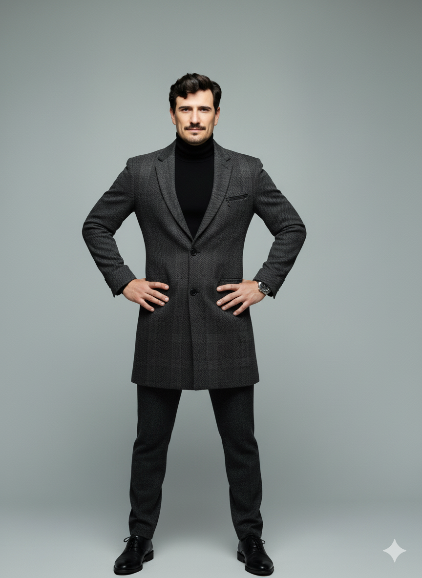 Abrigo Hombre con Botones | Estilo (Cod YK) (Gris Cuadrille)