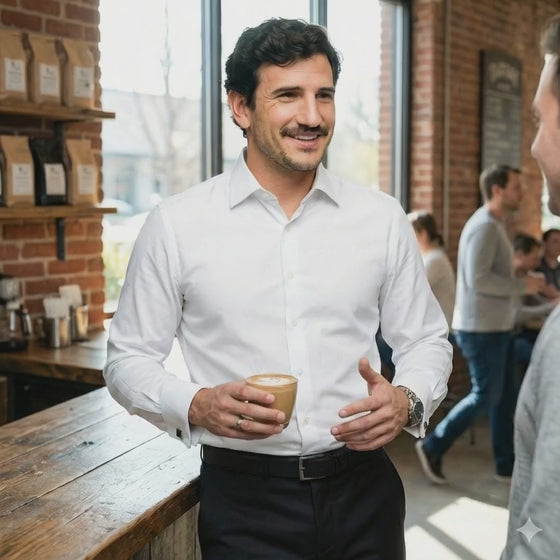 Camisa blanca con colleras para hombre | Puño francés (Cod 14)